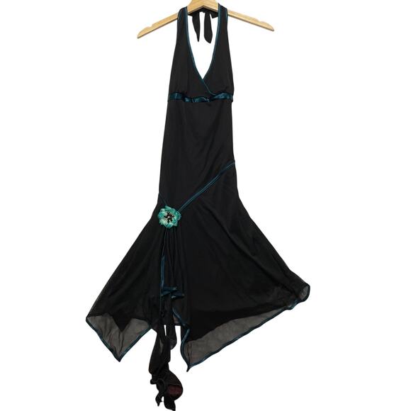 BNWT VTG Y2K 00's Ruby Rox Black Asymmetrical Babydoll Halter Midi Dress M Fairy - Picture 1 of 5